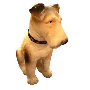 Vtg 40s Made in Japan Airedale Terrier‎ Figurine Ceramic Dog Statue Seated Brown